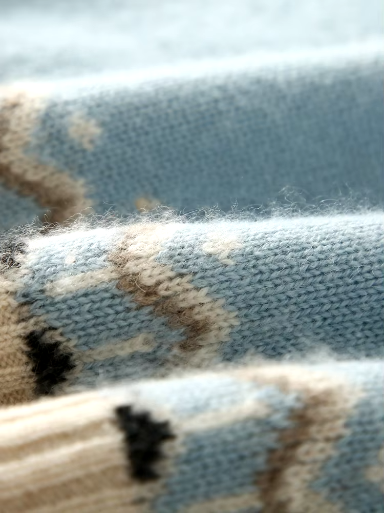 100% Cashmere Wool Fair Isle Jacquard Knit Mock Neck Sweater, Pullover, Knitwear (213)