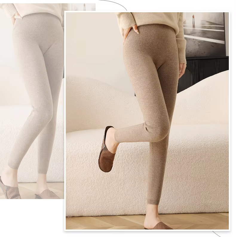 100% Cashmere Wool Leggings, Ladies' Knit Pants, High Waisted Tights, Elastic Waist (315)
