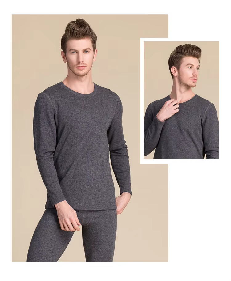 92% Cotton and 8% Spandex Shell, 100% Mulberry Silk Lining, Knitted Jersey with Inner Velvet Lining, Men's Top and Long Johns Set, Thermal Underwear (274)