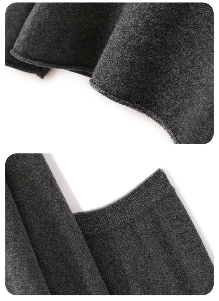 100% Wool Suit For Women, Two Piece Set, Hooded Top and Wide-Leg Trousers Suit, Knitwear (22cc)
