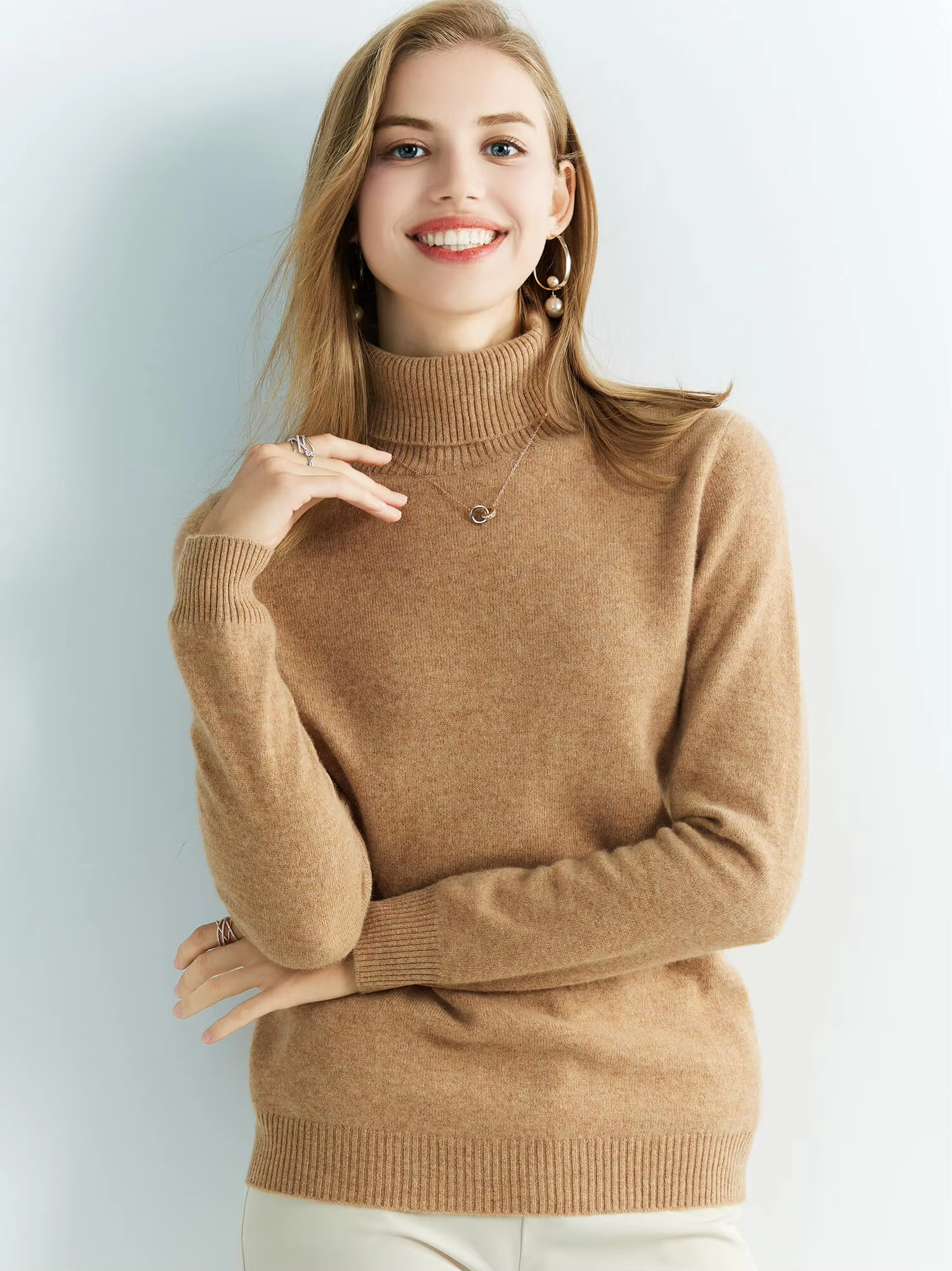 100% Australian Merino Wool Knitted Top for Women, Turtleneck Sweater, Knitwear (68a)
