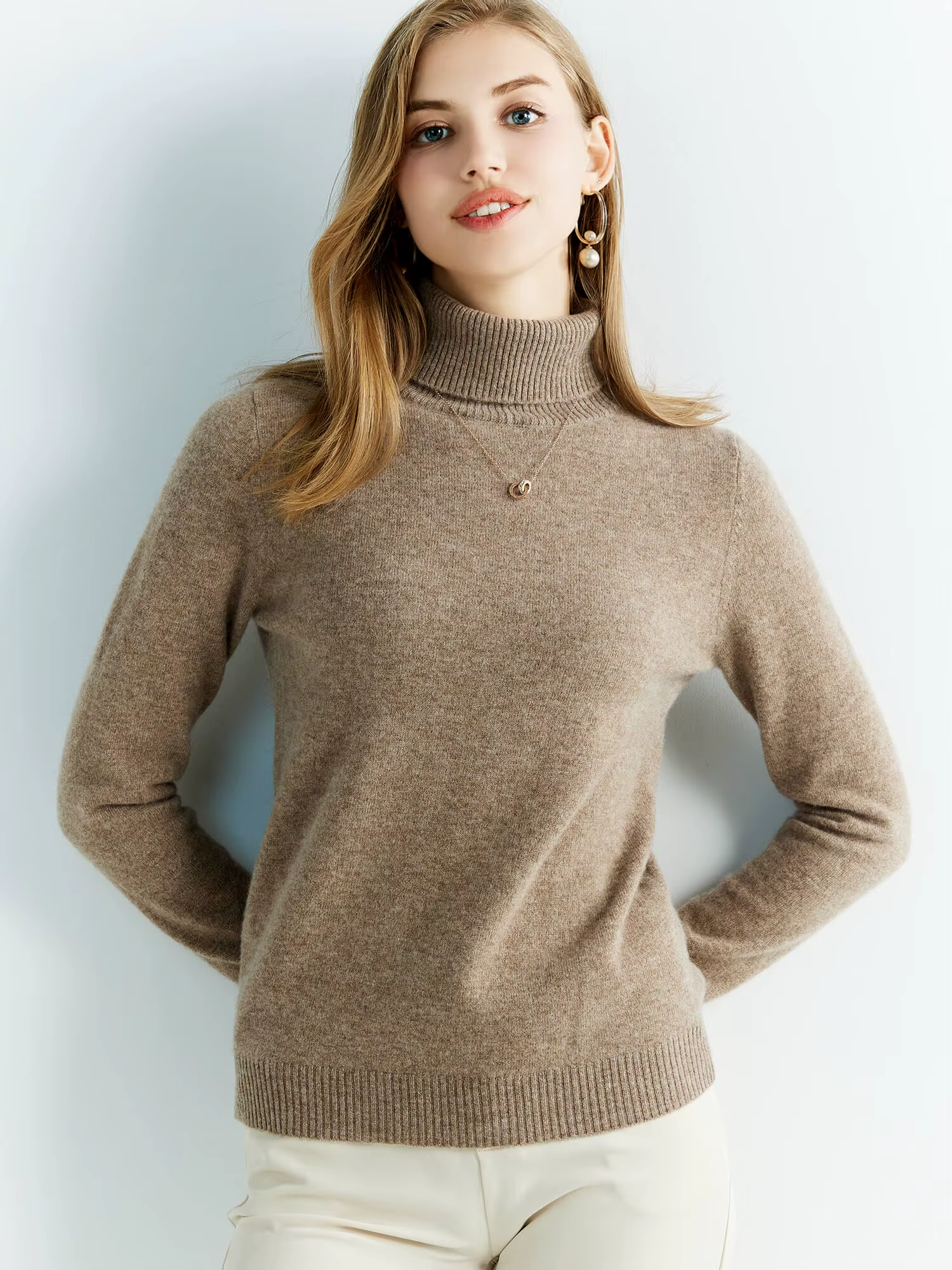 100% Australian Merino Wool Knitted Top for Women, Turtleneck Sweater, Knitwear (68a)