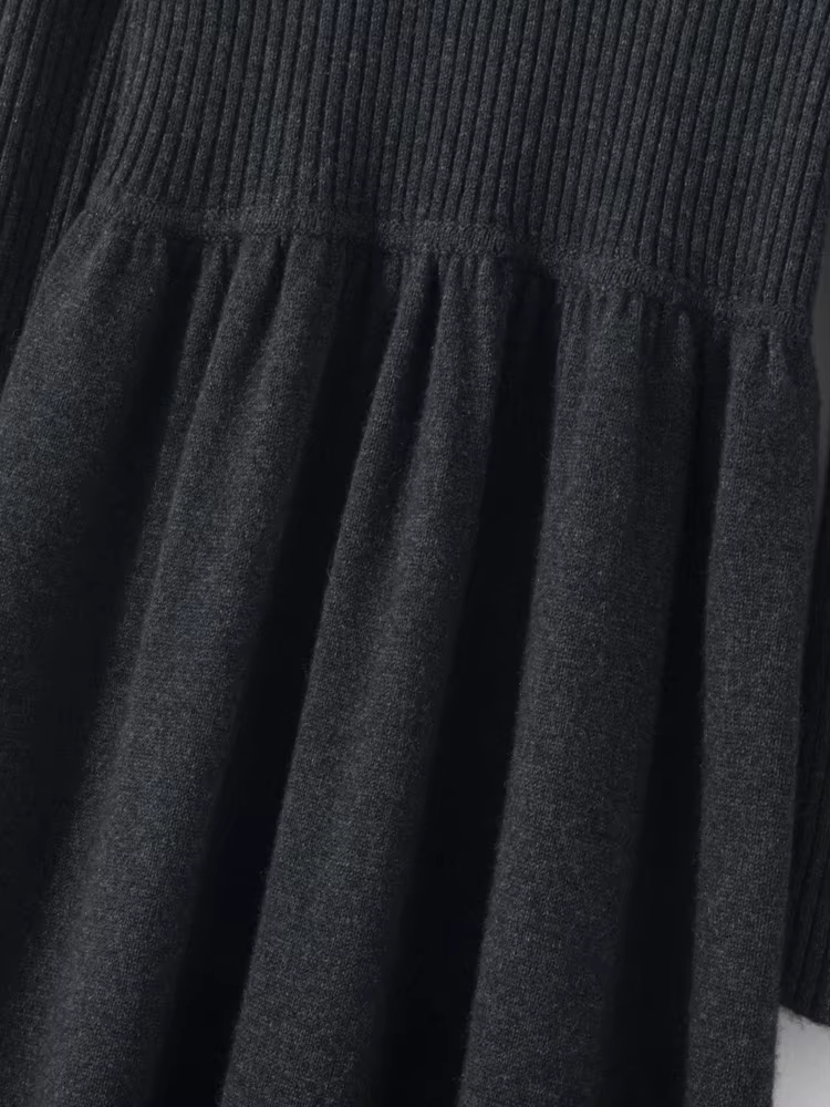 100% Wool Women's Rib Knit Half High Neck Dress, Knitwear (278a)