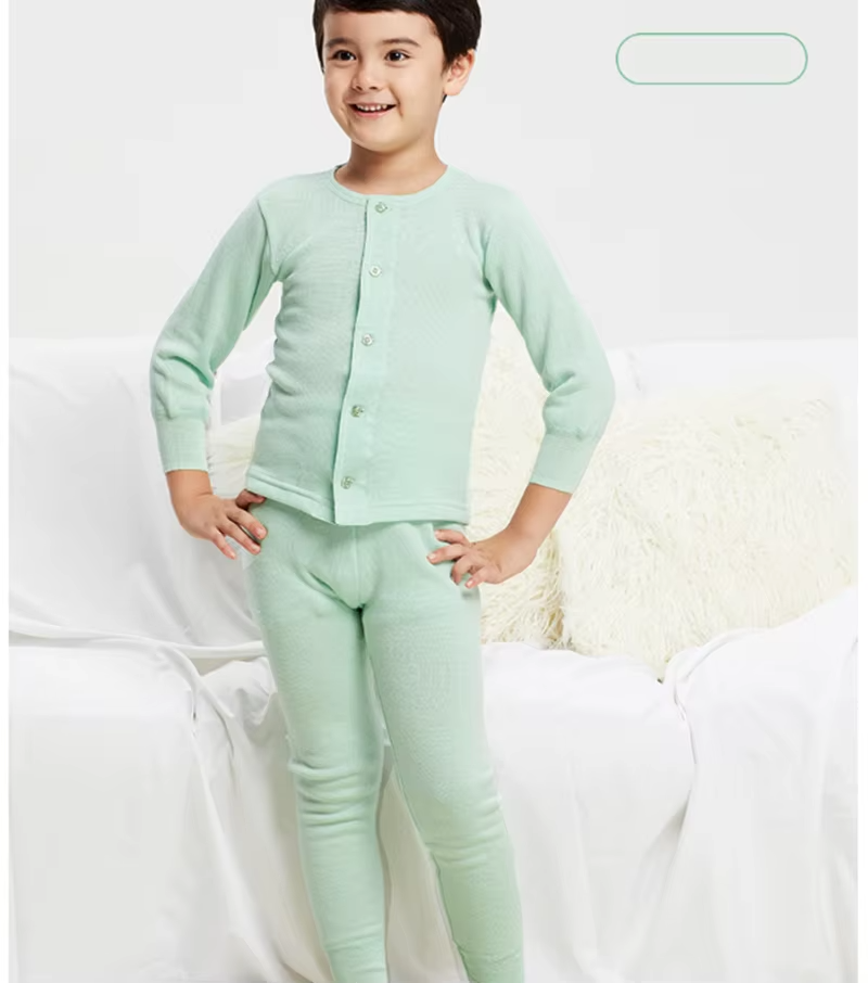 100% Merino Wool Thermal Sets for Kids, Buttoned Top, Pyjamas, Sleepwear, Knitwear (291a)