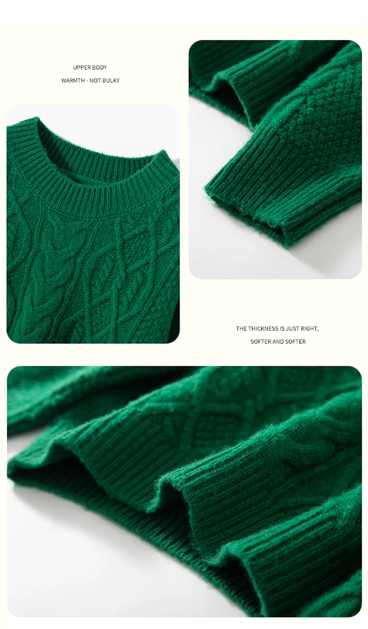 100% Wool Children's Cable Knit Sweater, Round Neck Pullover, Kid's Top, Knitwear (294)