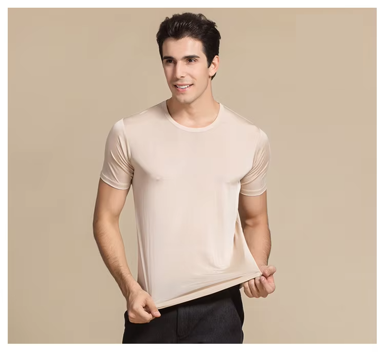 100% Mulberry Silk Men's T-shirt, Round Neck and Short Sleeves (371a)