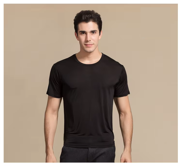 100% Mulberry Silk Men's T-shirt, Round Neck and Short Sleeves (371a)