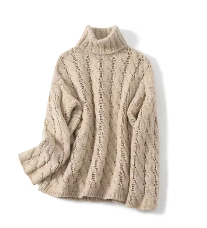 100% Goat Cashmere Wool Cable Knit Women's Sweater, Knitwear (243b)