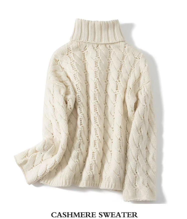 100% Goat Cashmere Wool Cable Knit Women's Sweater, Knitwear (243b)