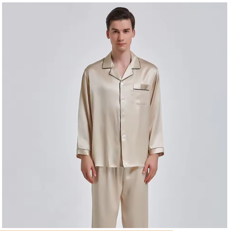 100% Mulberry Silk Grade 6A Men's Pyjamas, Top and Trousers Two Piece Sets, Sleepwear (243e)