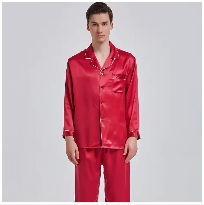100% Mulberry Silk Grade 6A Men's Pyjamas, Top and Trousers Two Piece Sets, Sleepwear (243e)