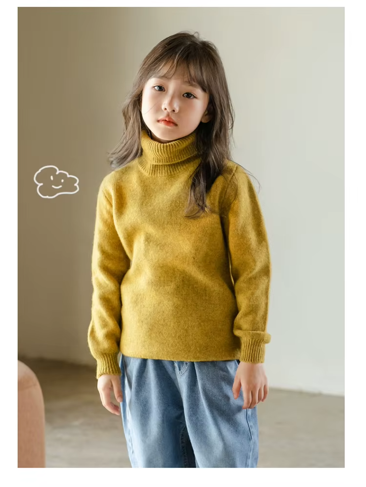 100% Wool High Neck Pullover, Children's Boys And Girls Turtleneck Sweater, Knitwear (295e)