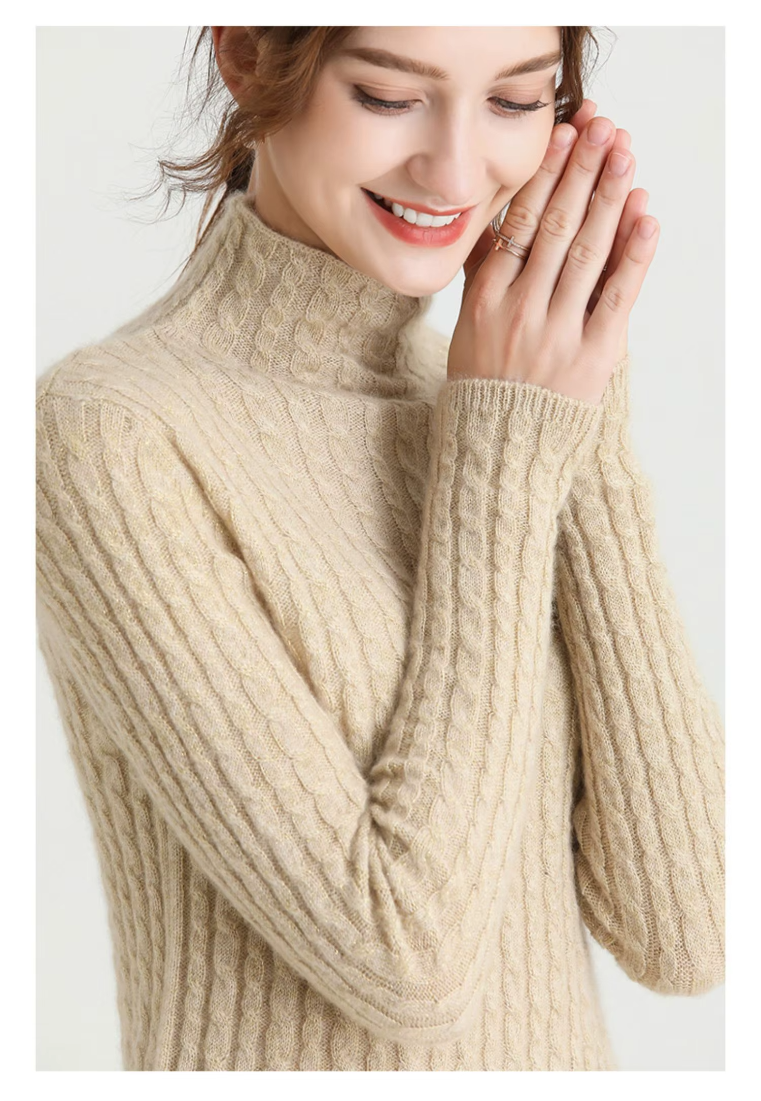 100% Mountain Cashmere Wool Sweater for Women, Semi-High Neck Pullover, Knitwear (185a)