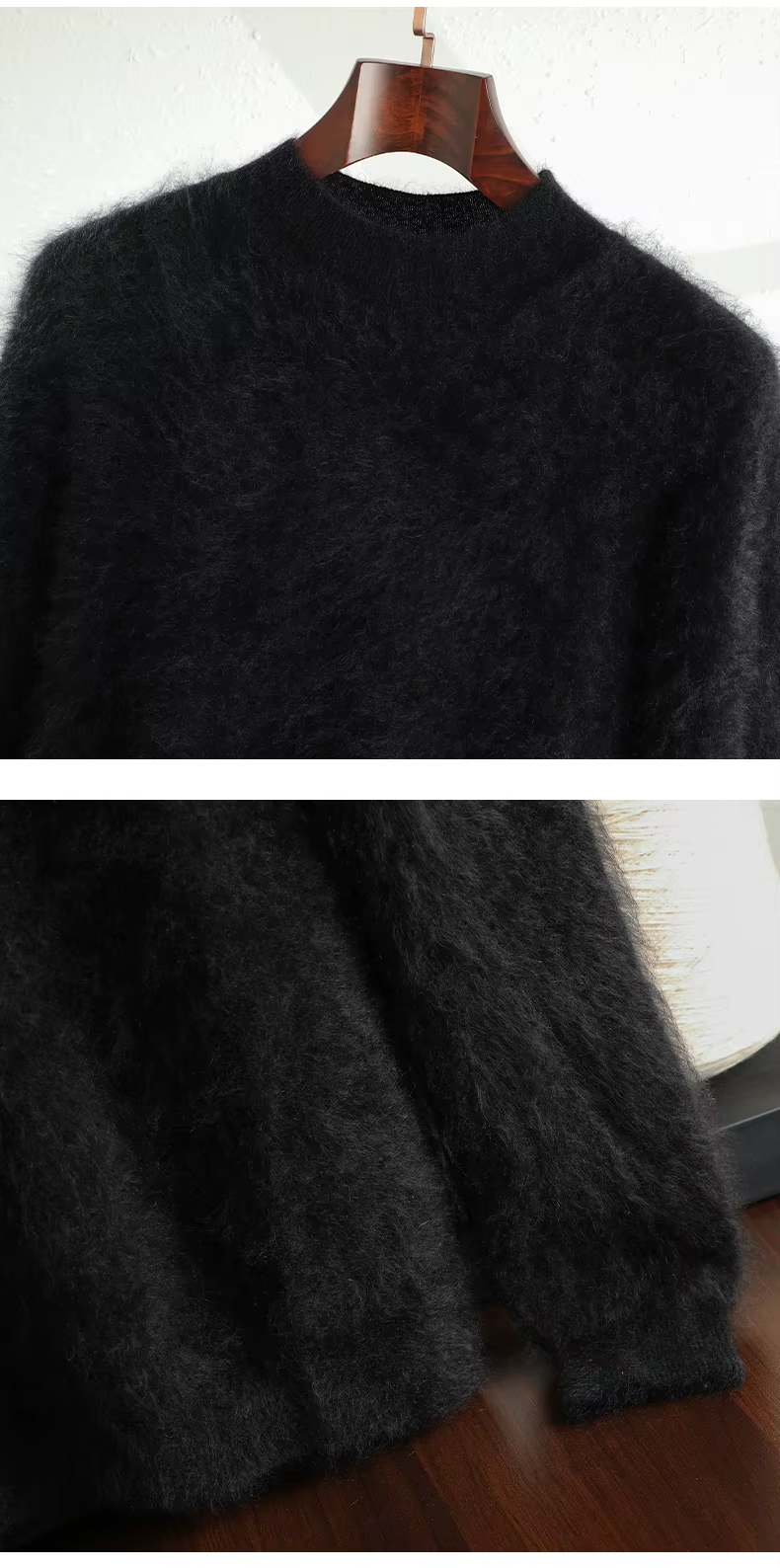 100% Cashmere Wool Plush Knit Men's Sweaters, Mock Neck Basic Brushed Pullovers, Half High Collar Jumper, Knitwear (69)