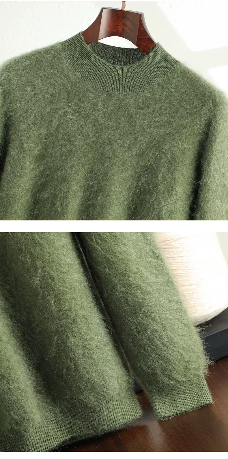 100% Cashmere Wool Plush Knit Men's Sweaters, Mock Neck Basic Brushed Pullovers, Half High Collar Jumper, Knitwear (69)