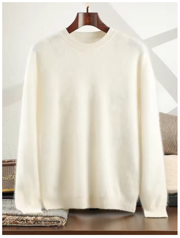 100% Cashmere Wool Plush Knit Men's Sweaters, Mock Neck Basic Brushed Pullovers, Half High Collar Jumper, Knitwear (69)