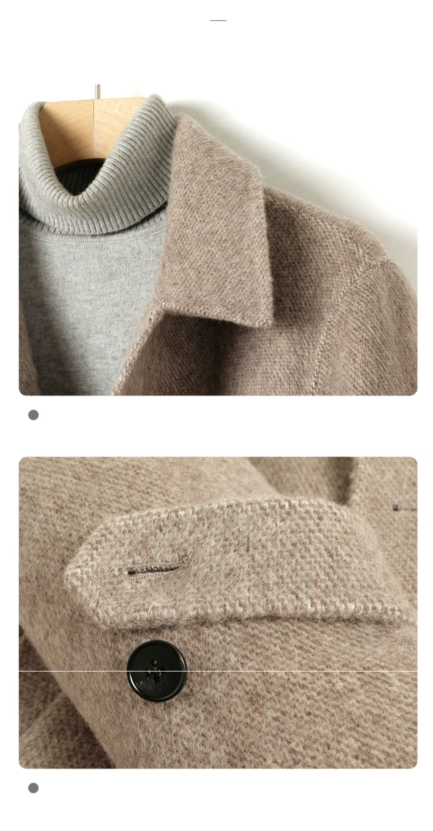 100% Wool Double Sided Men's Short Coat, Buttoned Jacket, Outerwear (138)