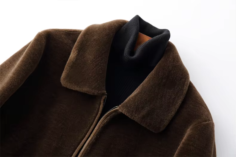 100% Wool Sheep Fur Sheepskin Shearling Men's Short Coat, Shearling Jacket, Outerwear (128a)