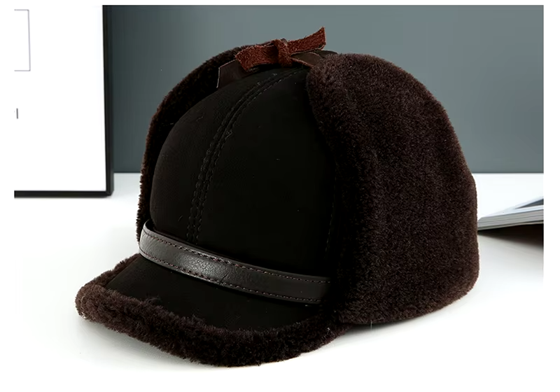 100% Genuine Leather Sheepskin Unisex Hat, Lamb Fur Bomber Hat with Earflaps, Russian Hat Ushanka, Accessories (141)