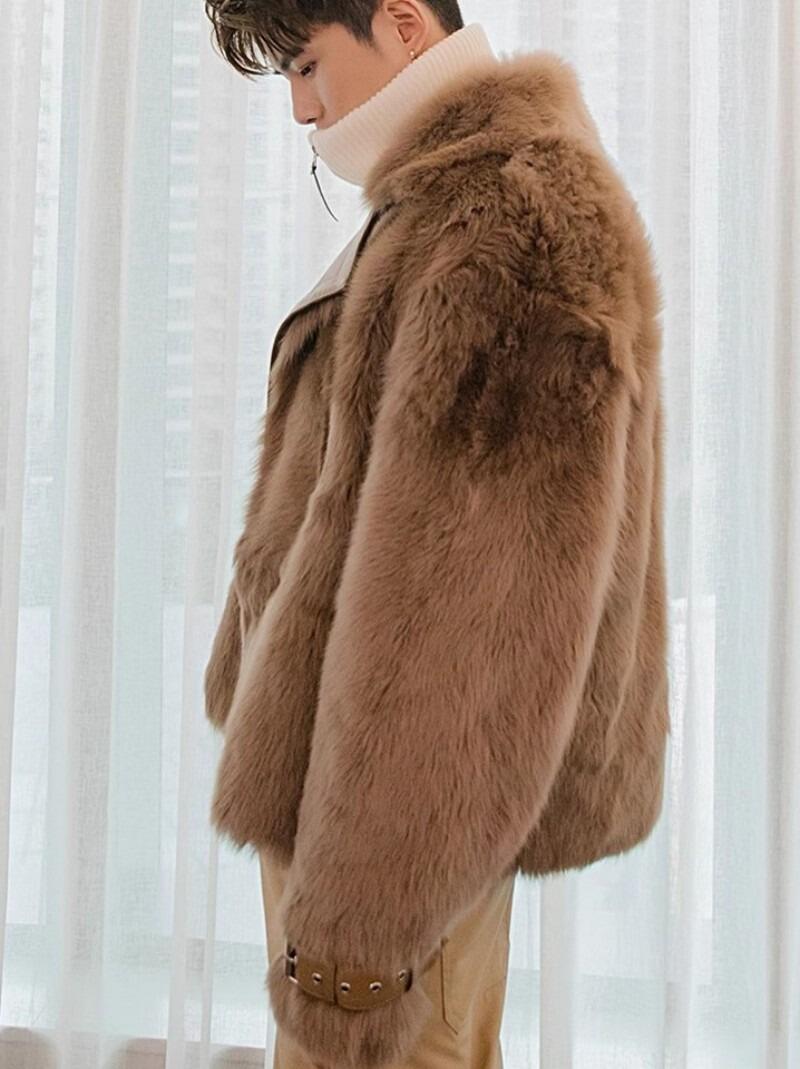 100% Sheepskin Shearling Fur and Genuine Leather Men's Jacket, Natural Shearling Overcoat, Outerwear (187)