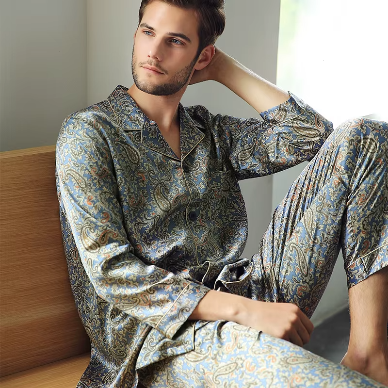 100% Mulberry Silk 16 Momme Men's Pajama, Pyjama, Sleepwear, Loungewear (198)