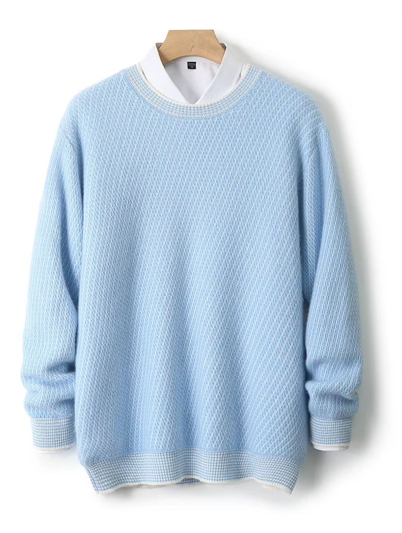 100% Wool Men's Casual Sweater, Round Neck and Long-Sleeved Pullover (205)