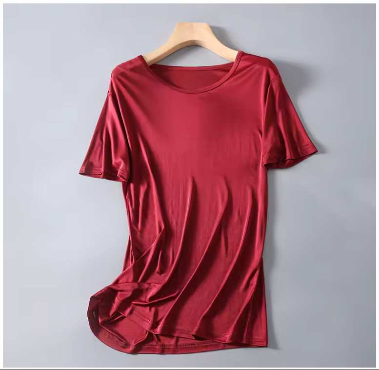 100% Mulberry Silk Knit Jersey Men's T-Shirt, Casual Tops (224)
