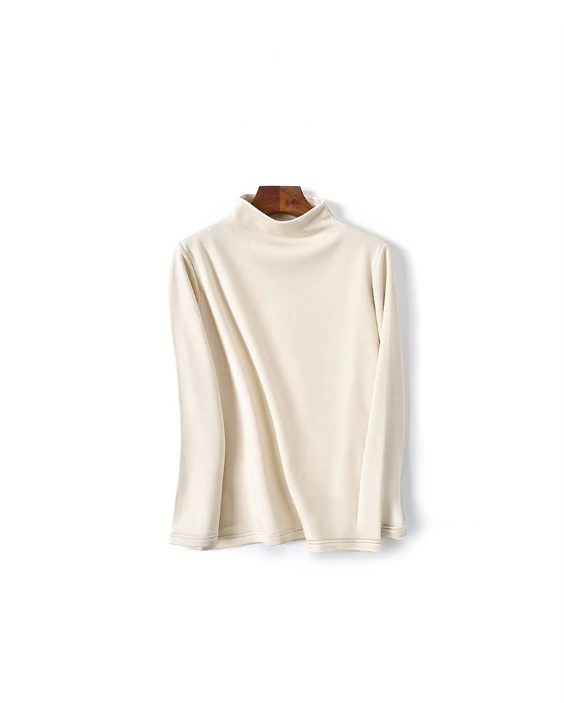 Main Fabric 92% Cotton 8% Spandex, Inner Layer 100% Mulberry Silk Fleece Thermal Tops for Women, Knit Jersey Jumper (114)