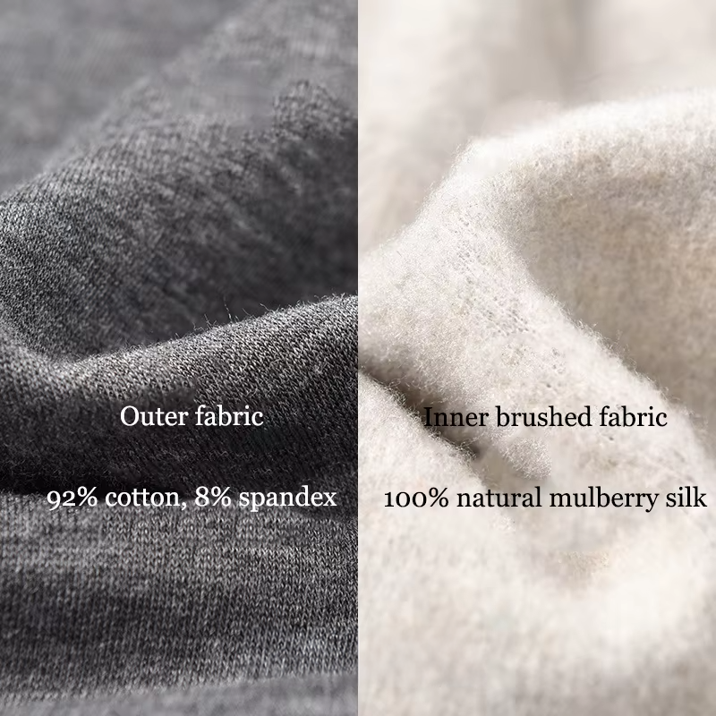Main Fabric 92% Cotton 8% Spandex, Inner Layer 100% Mulberry Silk Fleece Thermal Tops for Women, Knit Jersey Jumper (114)