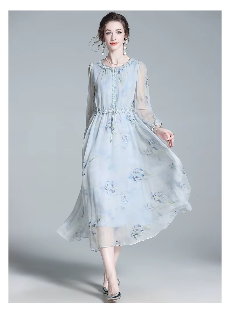 100% Mulberry Silk Grade 6A Women's Floral Dress (247)