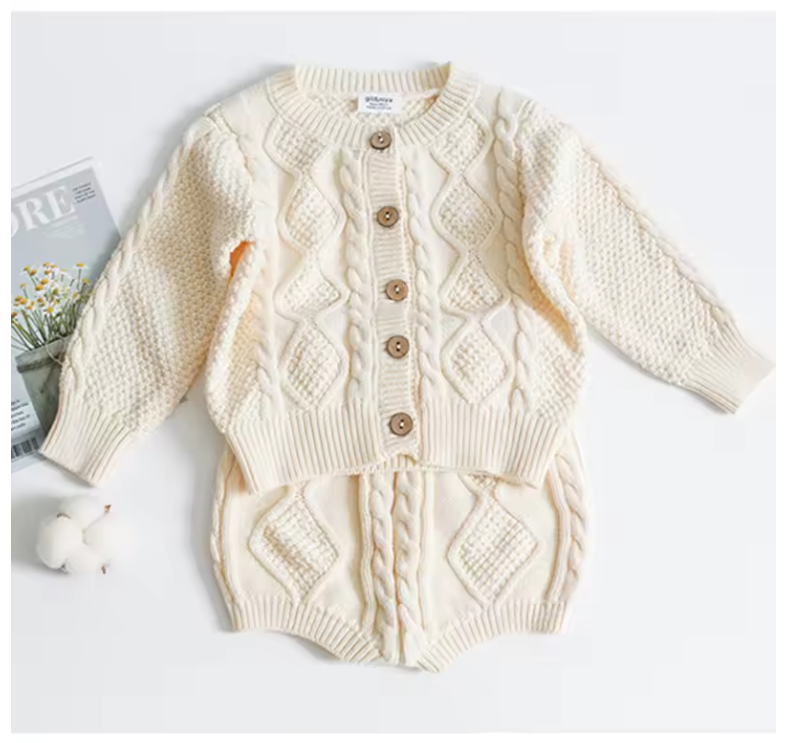 100% Cotton  Baby Unisex Jumpsuit Sweater Girl Boy Infant Toddler Top + Shorts Two Piece Suit Set
