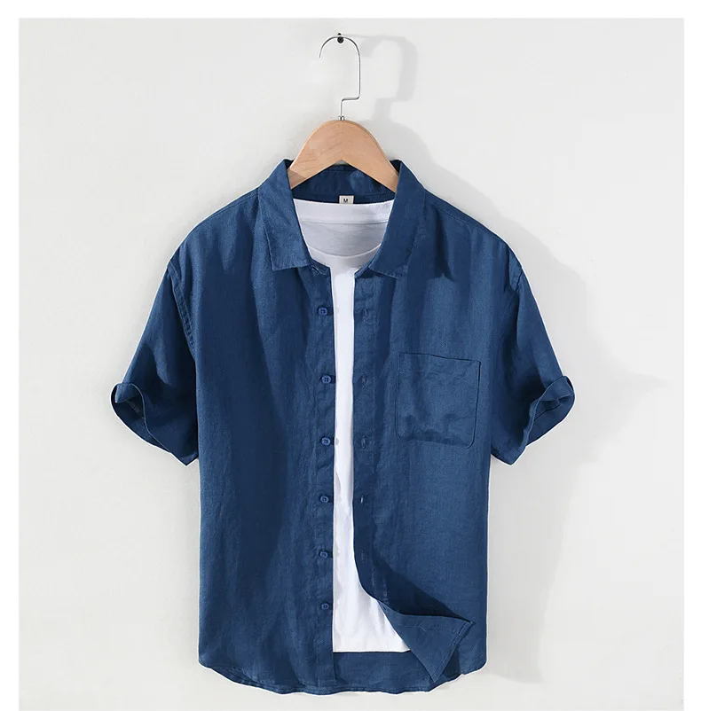 100% Linen Men's Casual Short Sleeved Basic Shirt (236)