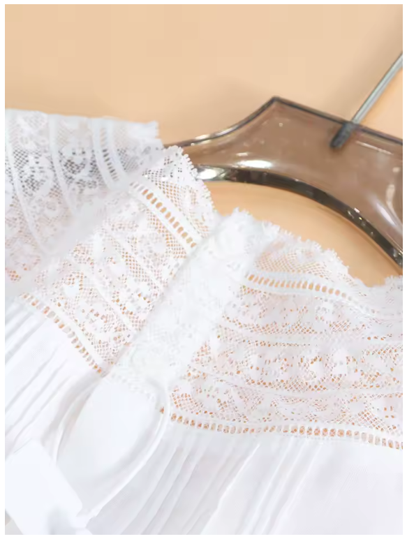 100% Ramie White Lace Embroidery Tank Top, Lace Front and Back Sleeveless Shirt, Round Neck Vest (45d)