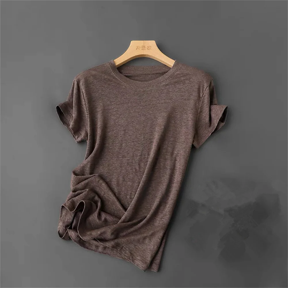 100% Linen Fine Knit Women's T-Shirt, Short Sleeve and Round Neck Knitted Tee (45c)