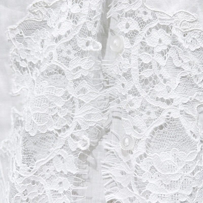 100% Ramie White Lace Embroidery Short Shirt, Lace-Up Short Sleeved Blouse, Summer Top (45b)