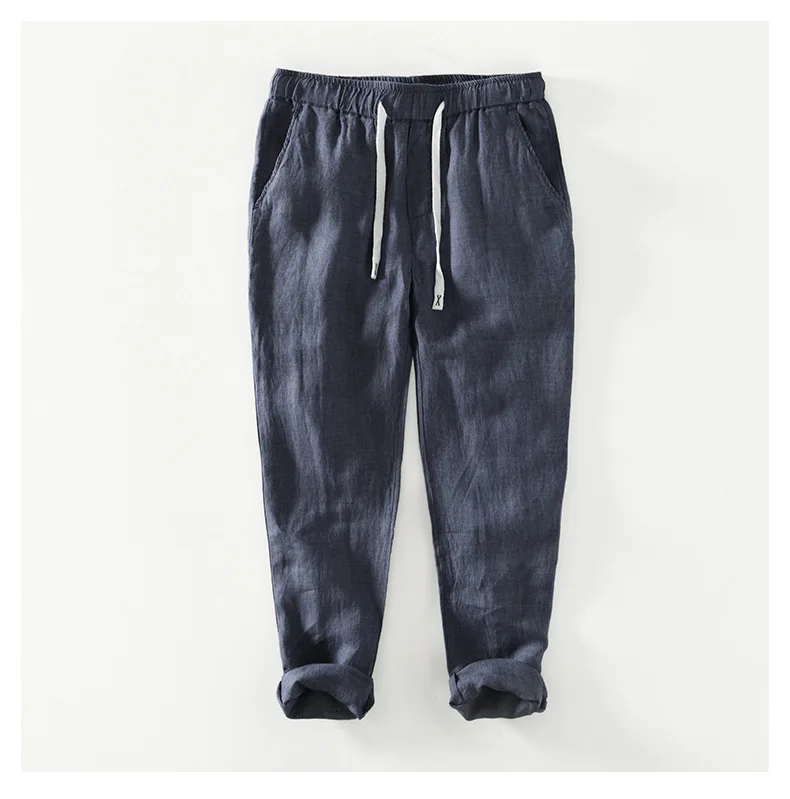 100% Linen Casual Men's Boys Pants Thin Loose Trousers (752)