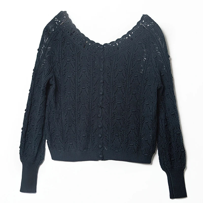 100% Cotton Round Neck Women's Sweater, Front and Back Wearing, Long Sleeve Knit Cardigan, Handmade Crochet Knitwear (41)