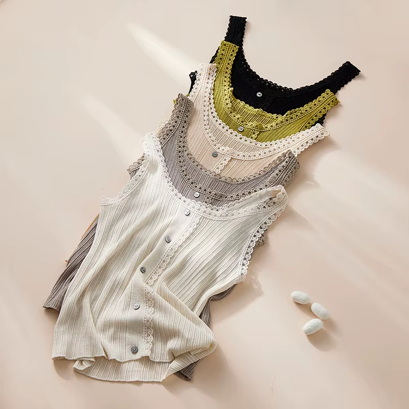 55% Mulberry Silk 45% Cotton Women's Vest, Sleeveless Rib Knit Jersey Top, Underwear (235)
