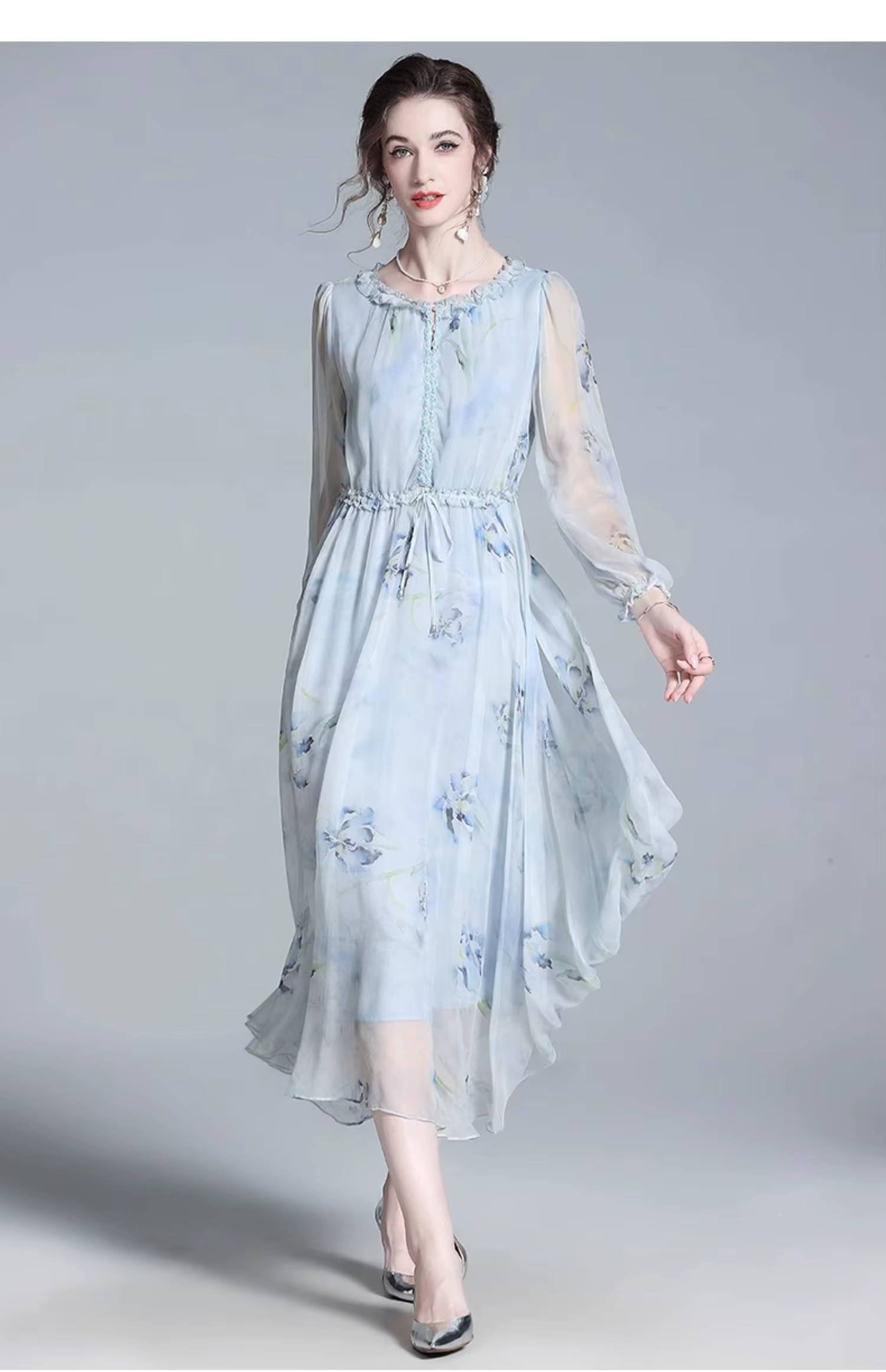 100% Mulberry Silk Grade 6A Women's Floral Dress (247)