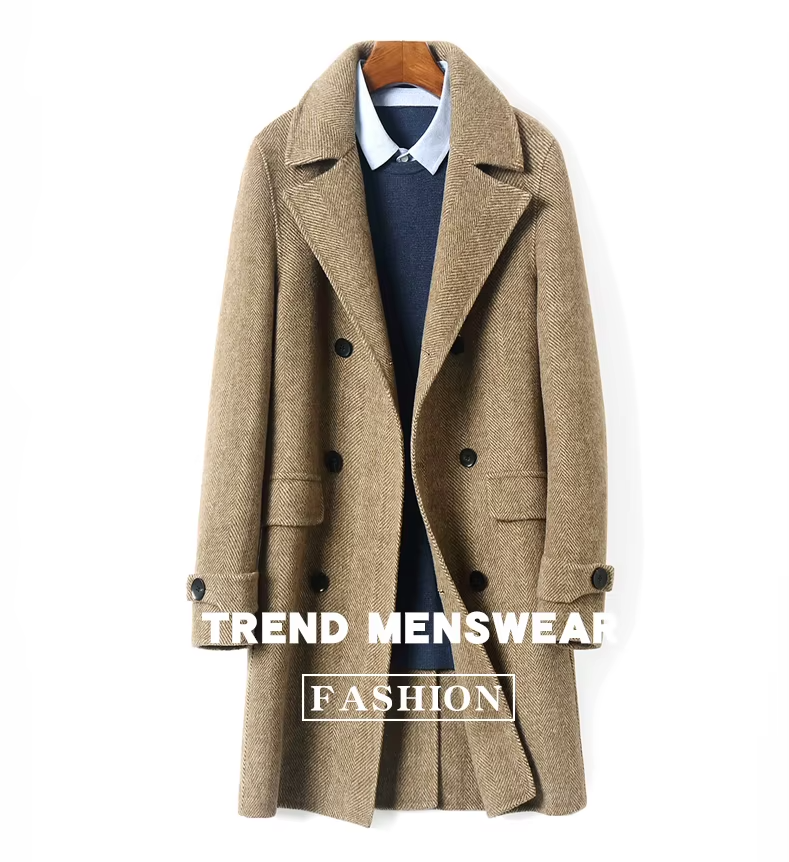 100% Wool Men's Coat, Double Sided and Double Breasted Men's Coat, Outerwear (133)