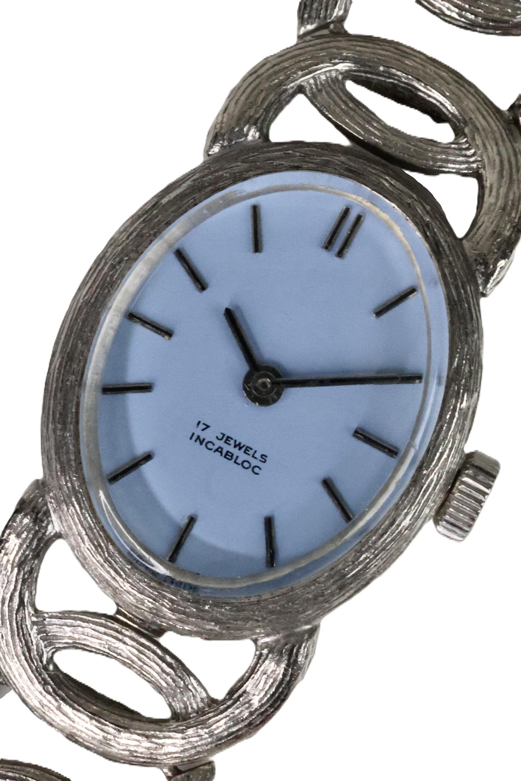 Sterling Silver Bracelet Watch with Wedgwood Blue Dial