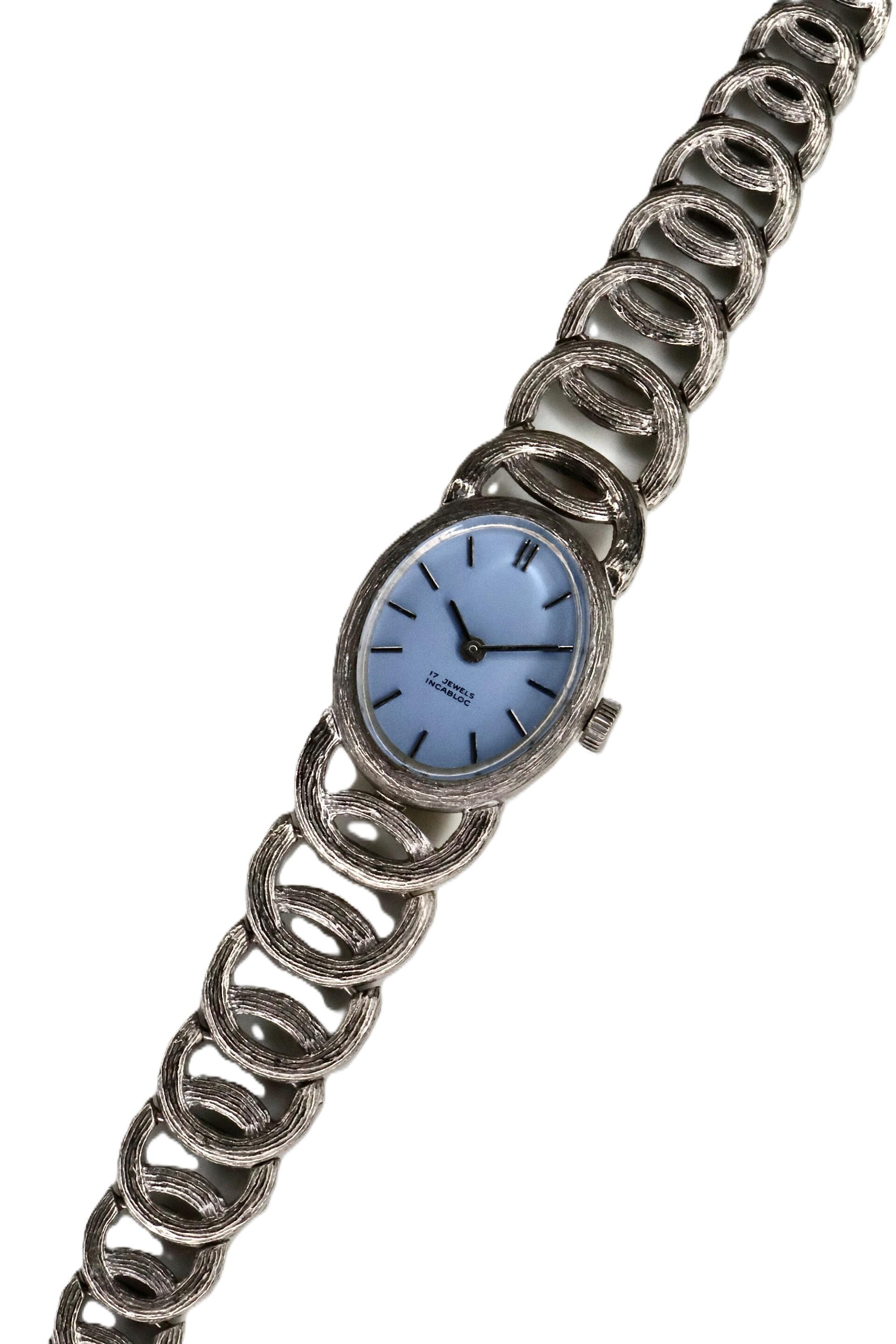 Sterling Silver Bracelet Watch with Wedgwood Blue Dial