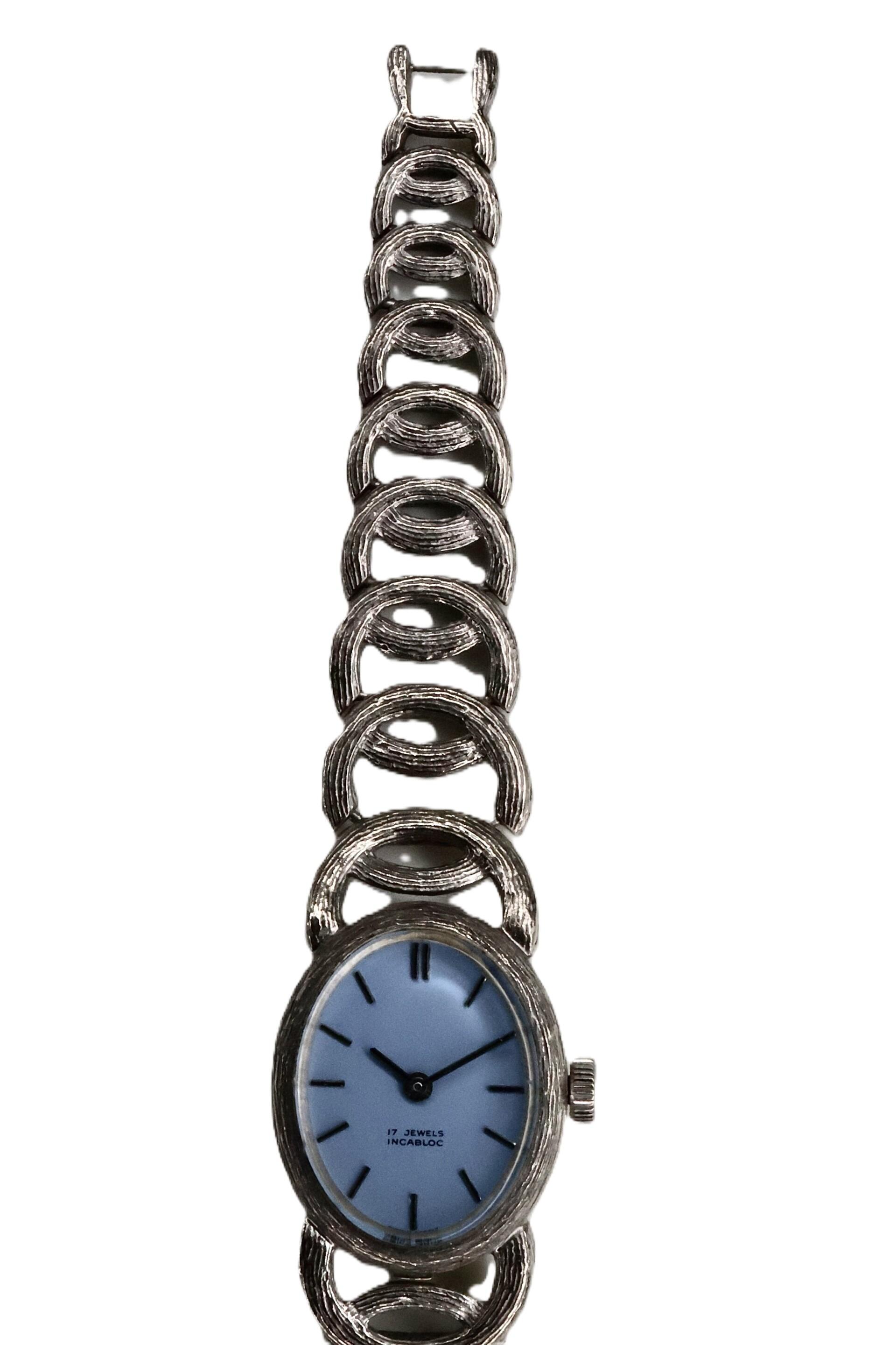 Sterling Silver Bracelet Watch with Wedgwood Blue Dial