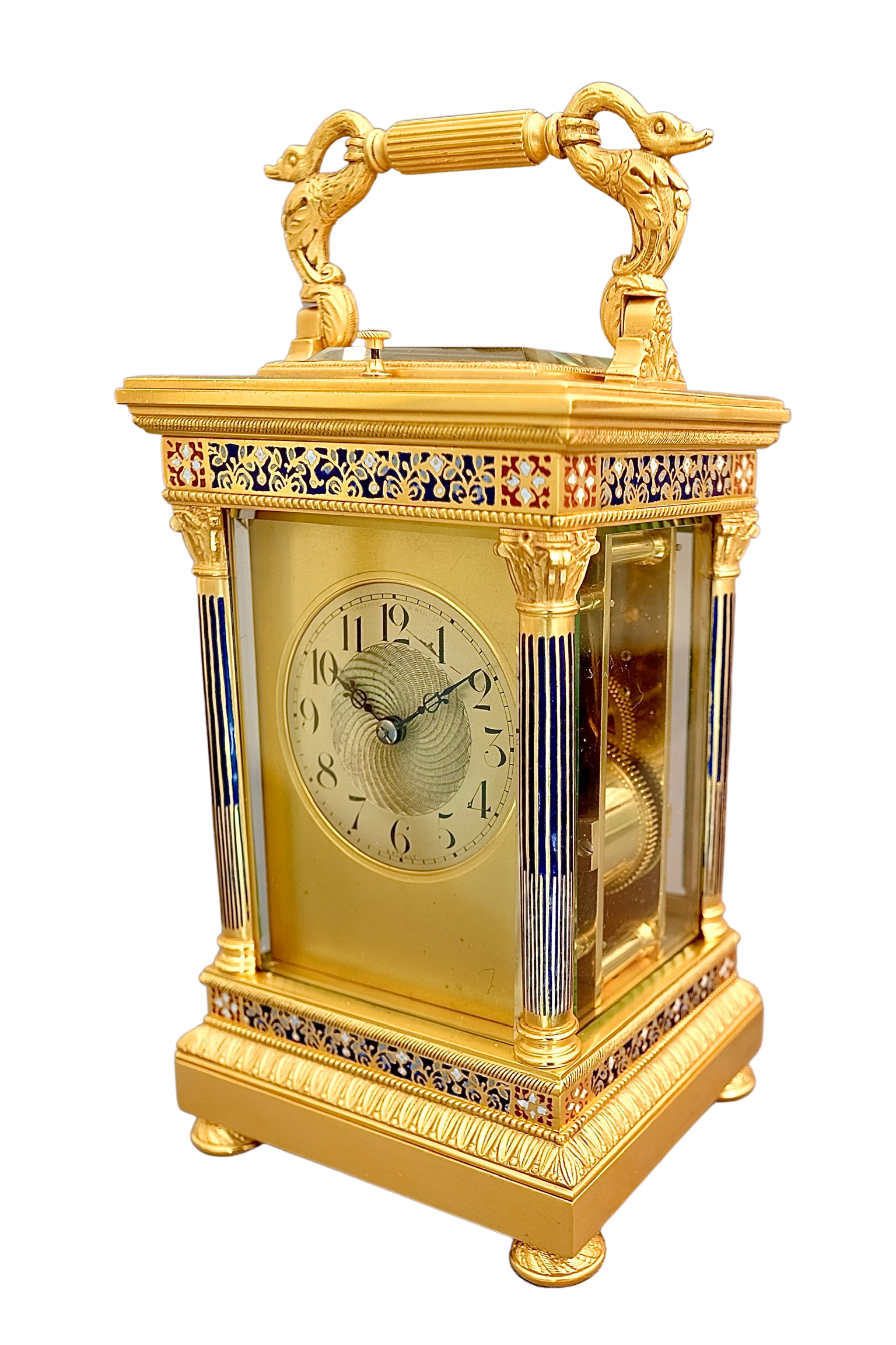 enamel-mounted striking carriage clock
