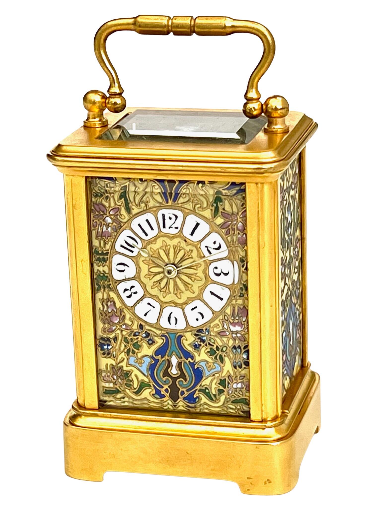 Carriage Clock With Champlevé Enamel Panels