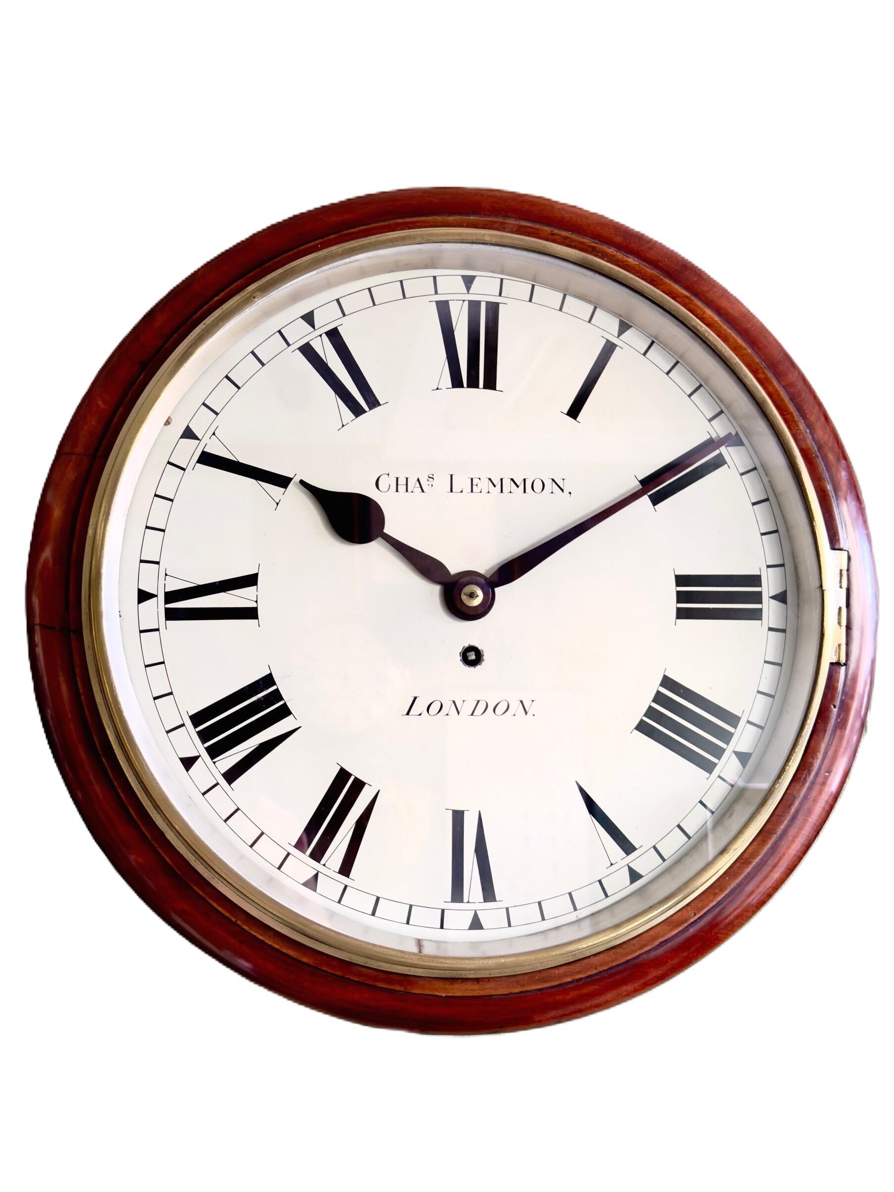 Antique wall school clock Charles Lemmon London face on image