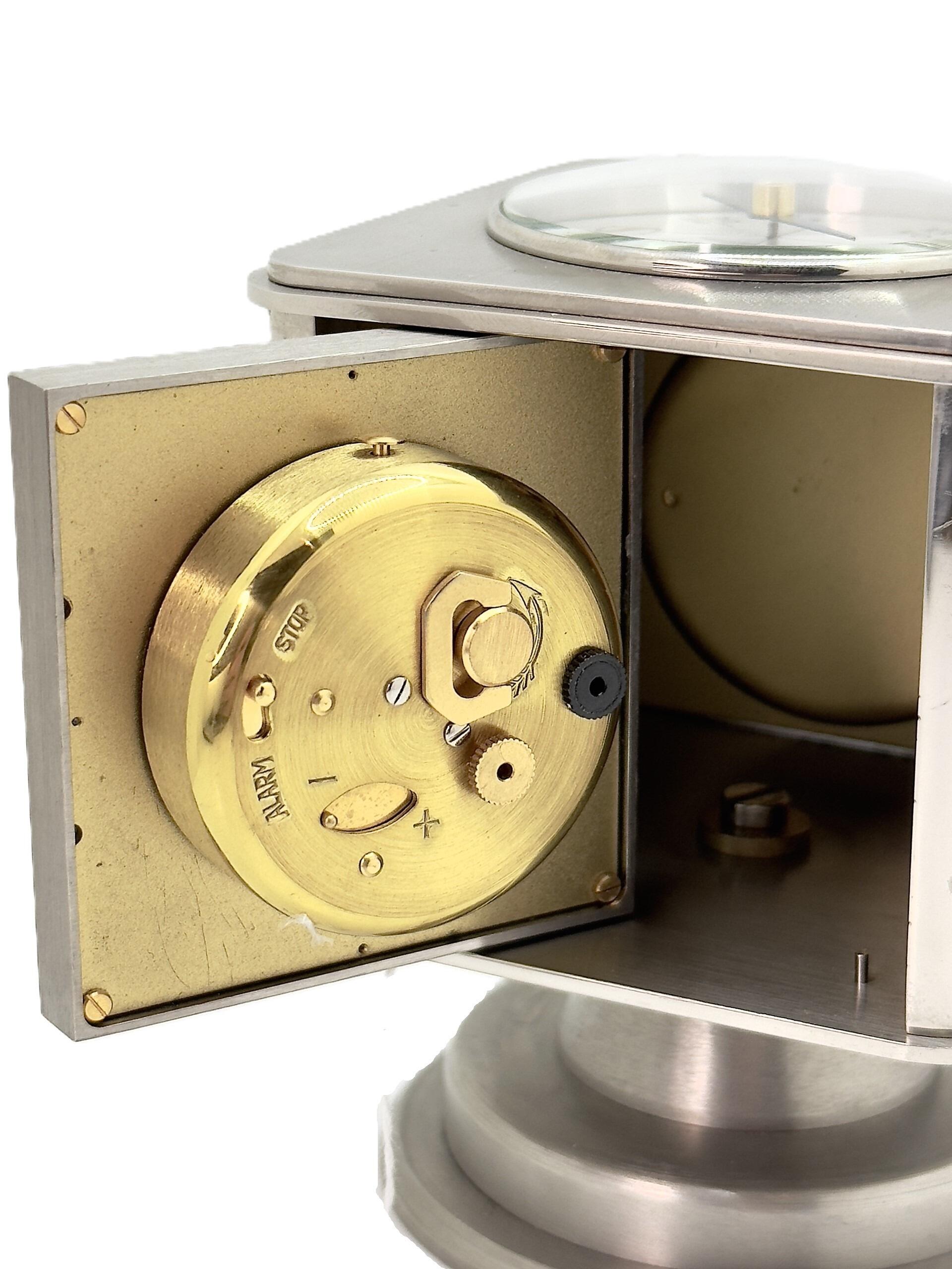 Swiss Mid Century nickel plated weather station desk timepiece compendium