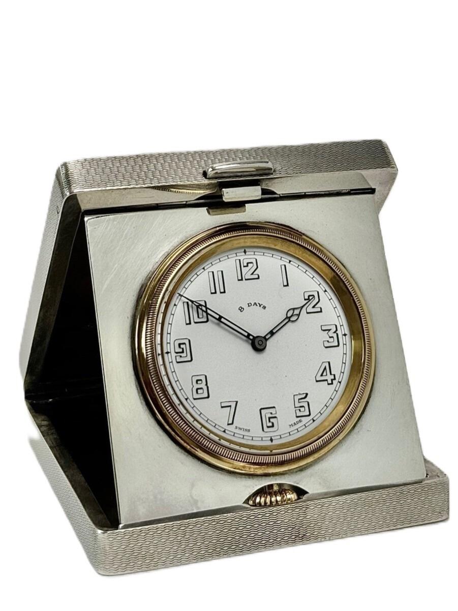 Sterling silver folding travel clock Front view