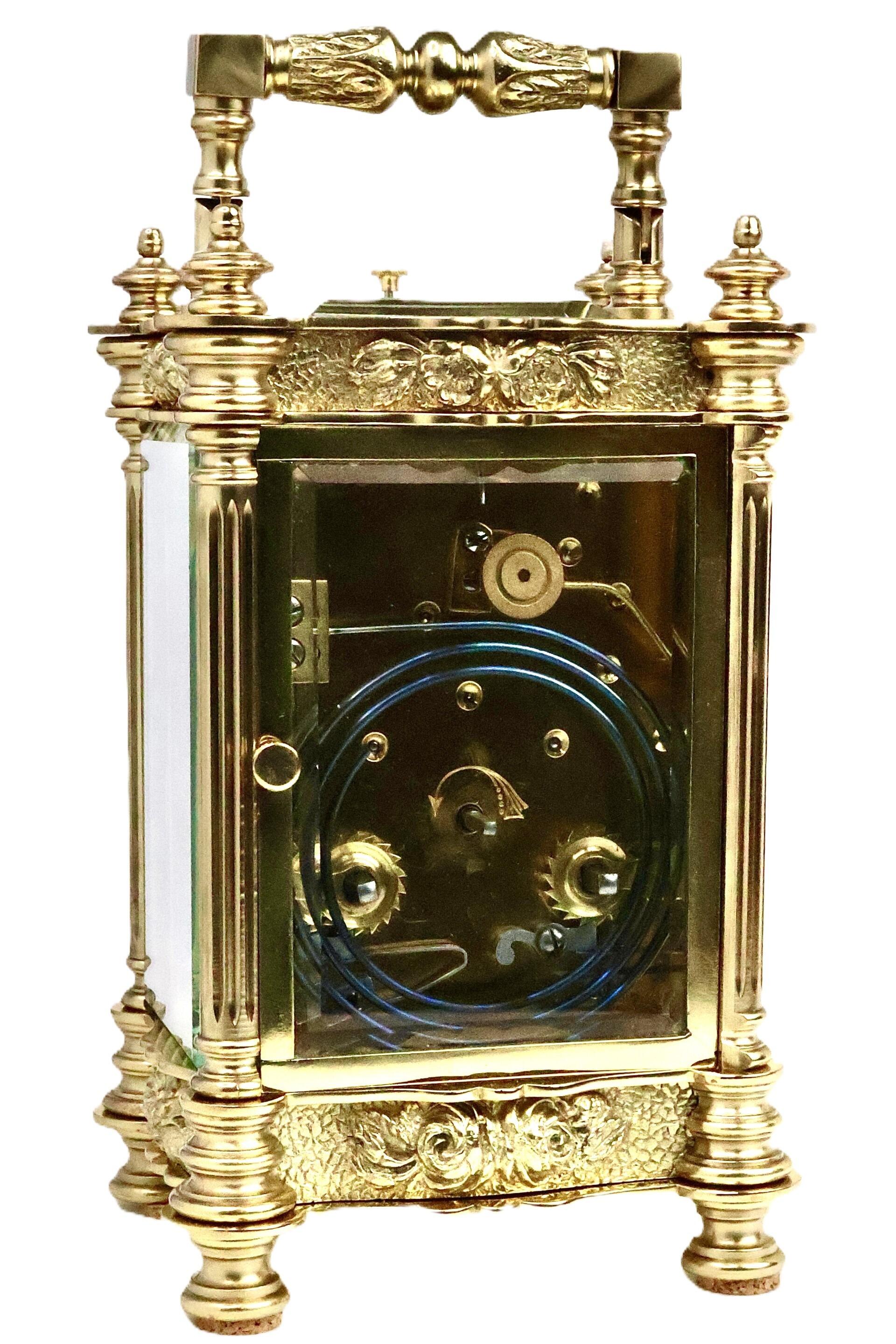 Floral French striking carriage clock