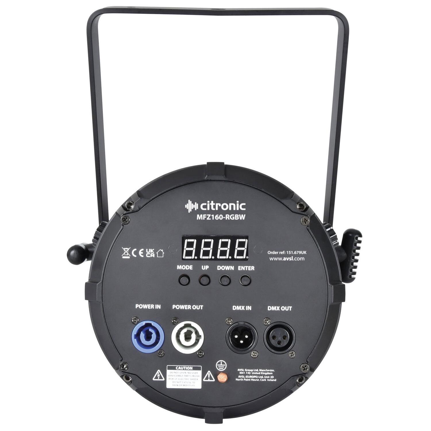 Citronic MFZ160-RGBW: 160W Mini Fresnel Zoom RGBW LED Stage Light rear